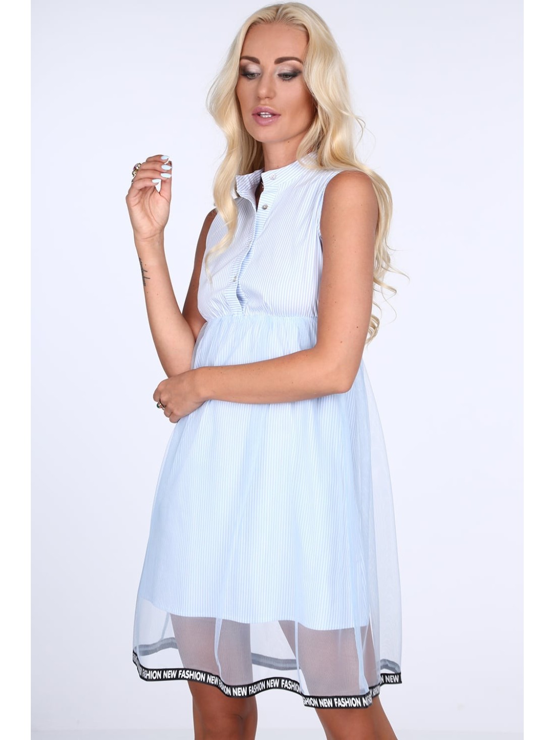 Light blue striped dress with tulle ALZ3247 - Online store - Boutique